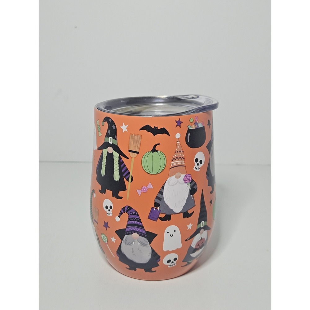 Clementine Halloween Gnome Witches Stainless Steel Wine Tumbler 12oz #880067